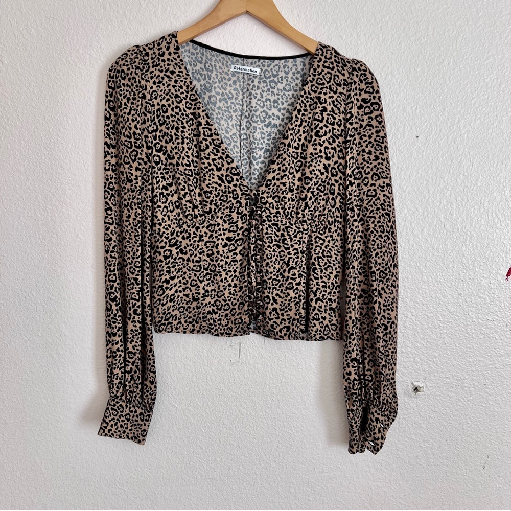 Reformation Leopard Print V-Neck Women's Top